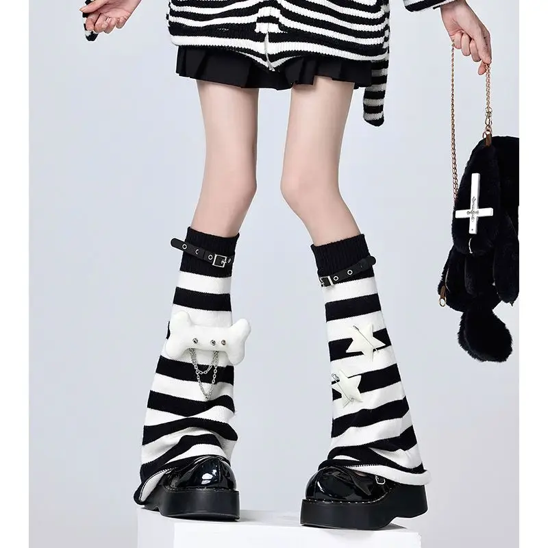 

Striped Knitting Wide Leg Warmers Y2K JK Star Bone Japanese Style Subcultures 2000s 90s Long Warm Socks Kawaii Lolita Legwarmers