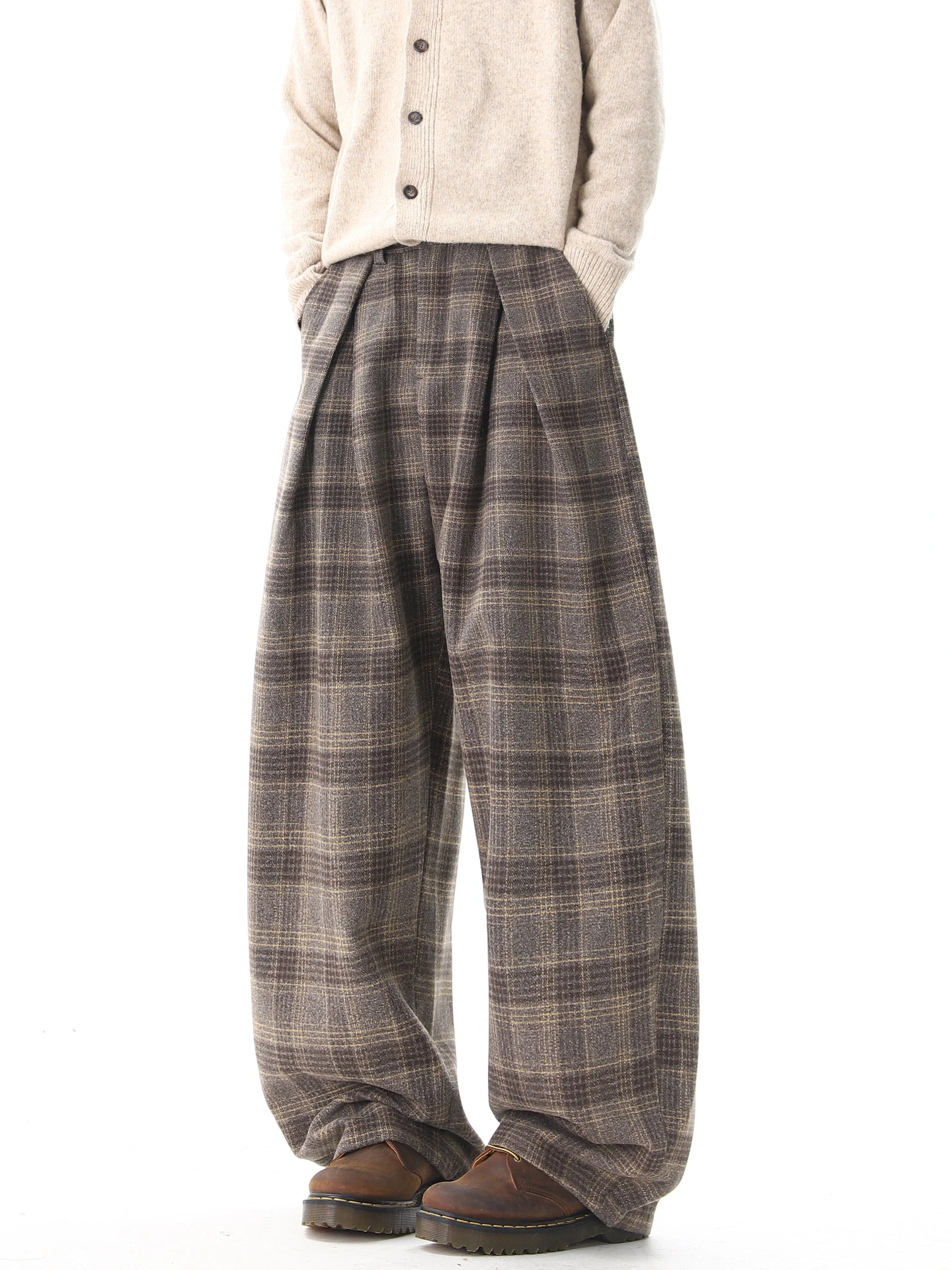 

Американские ретро-брюки в клетку, плотные, с эффектом драпировки, свободные, широкие, повседневные, унисекс, для пар, свободного кроя