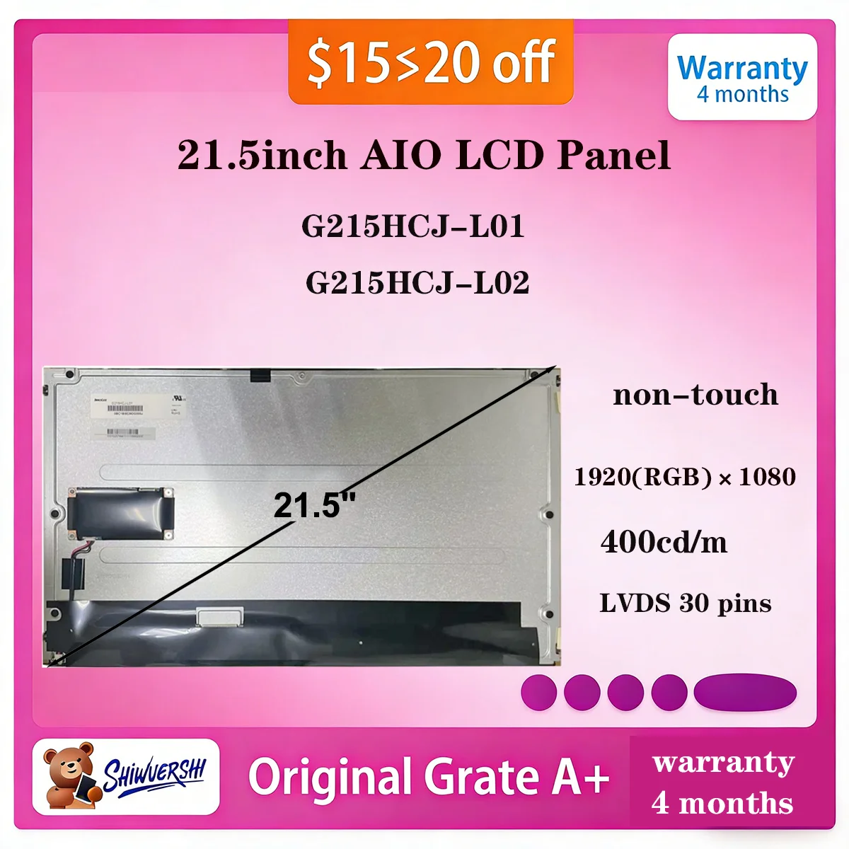 

Original New 21.5" Touch LCD Screen Panel G215HCJ-L01 G215HCJ-L02 1920(RGB)x1080 FHD 30 pins Replacement