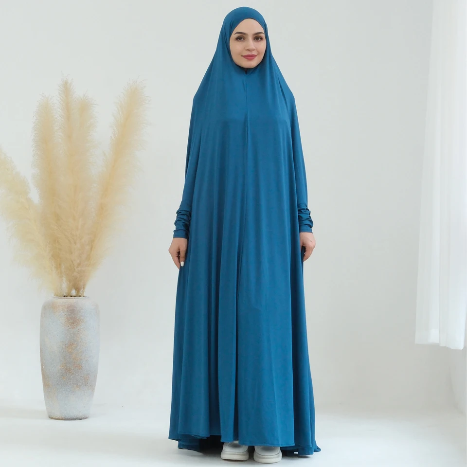 Jilbab Prayer Clothes Women Islamic Clothing Stretchy Overhead Abaya Dress Dubai Turkey Muslim Outwear Extra-long Khimar Ramadan