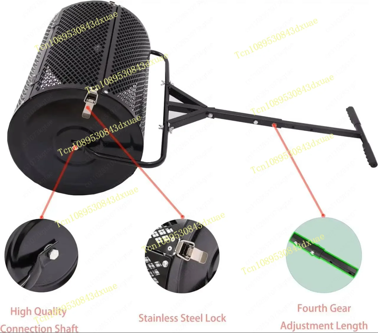 Manual metal compost flipper and spreader Roller lawn spreader with T-handle, durable metal mesh
