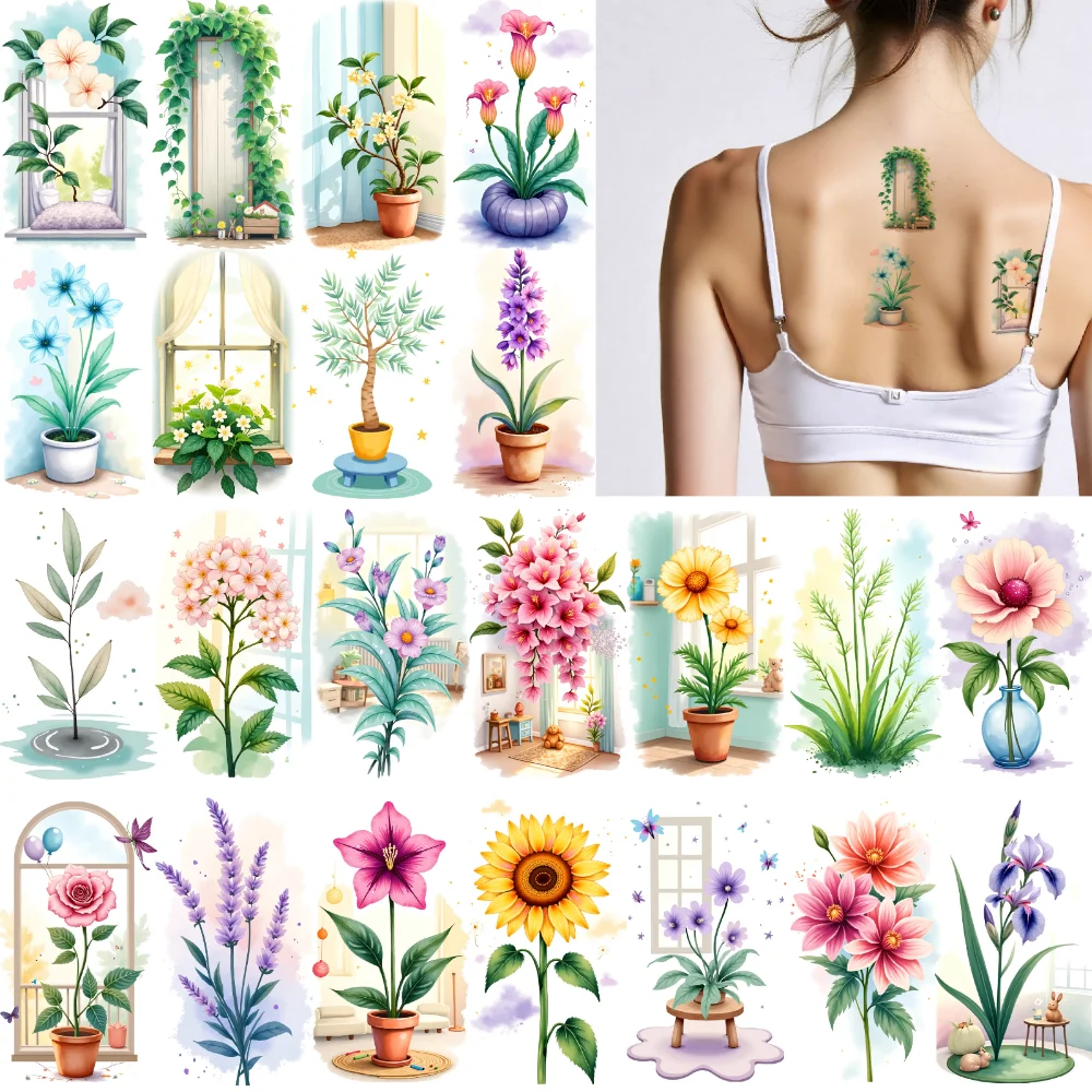 

9 шт. временные татуировки хризантема акварель лаванда подсолнух временные татуировки наклейки для плеч женская грудь