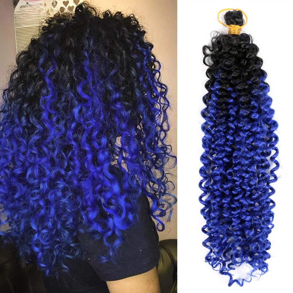 14 Inch Water Twist Deep Wave Braiding Hair Natural Synthetic Hair For Weaving Crochet Braid Ombre Blue African Curls