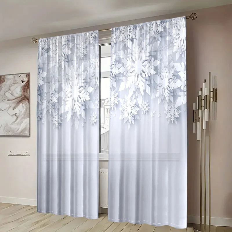 2 pieces, Christmas 3d Paper Cuttings snowflake curtains -30% shading - suitable for living room, bedroom, kitchen, home decorat