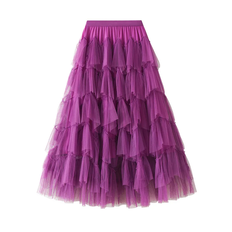 

Fluffy A-line Skirt with Mesh for Cake, Long and Versatile, Spliced Half Skirt, New Design, 2024 Summer