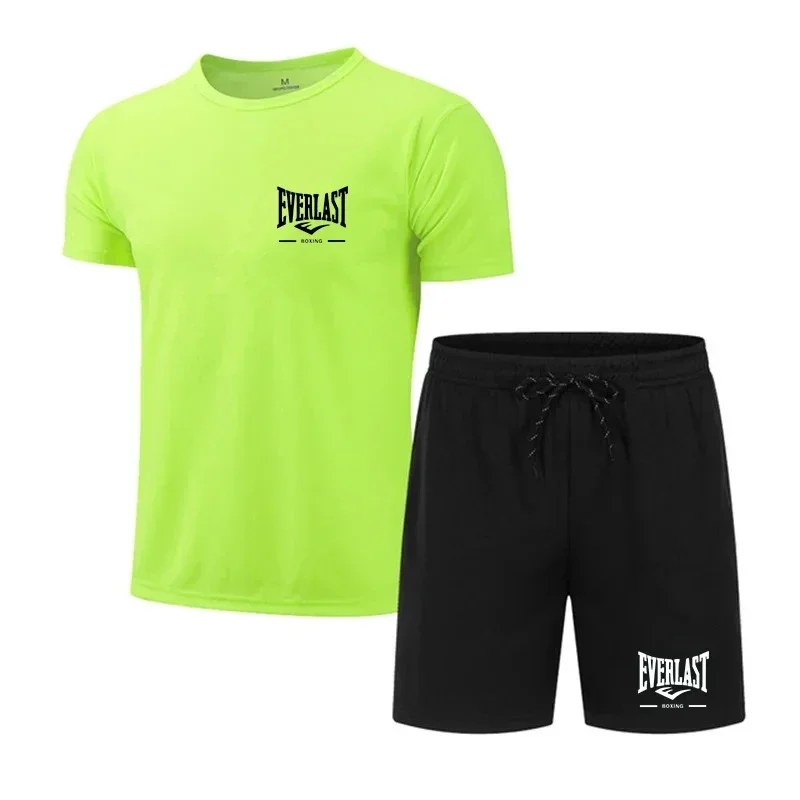 EVERLAST men's breathable jogging sportswear two-piece set summer leisure fitness brand set running suit T-shirt and shorts