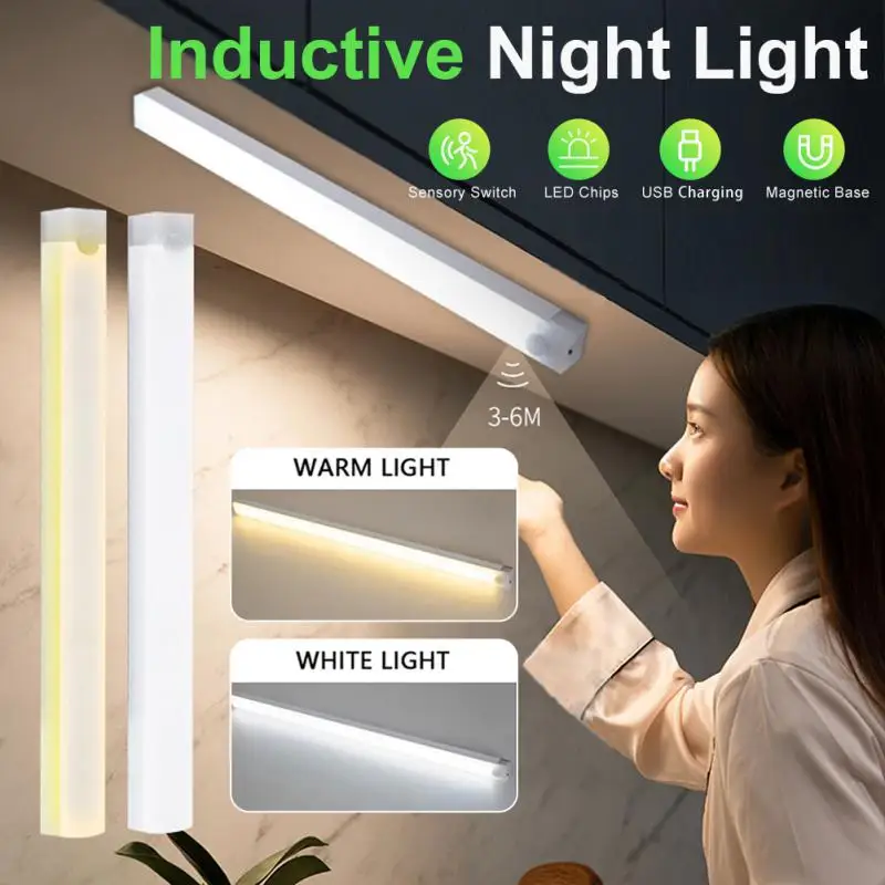 LED Night Light Motion Sensor Night Light Wireless USB Wardrobe Lamp Magnetic Light For Kitchen Cabinet Bedroom Room Aisle Ligh