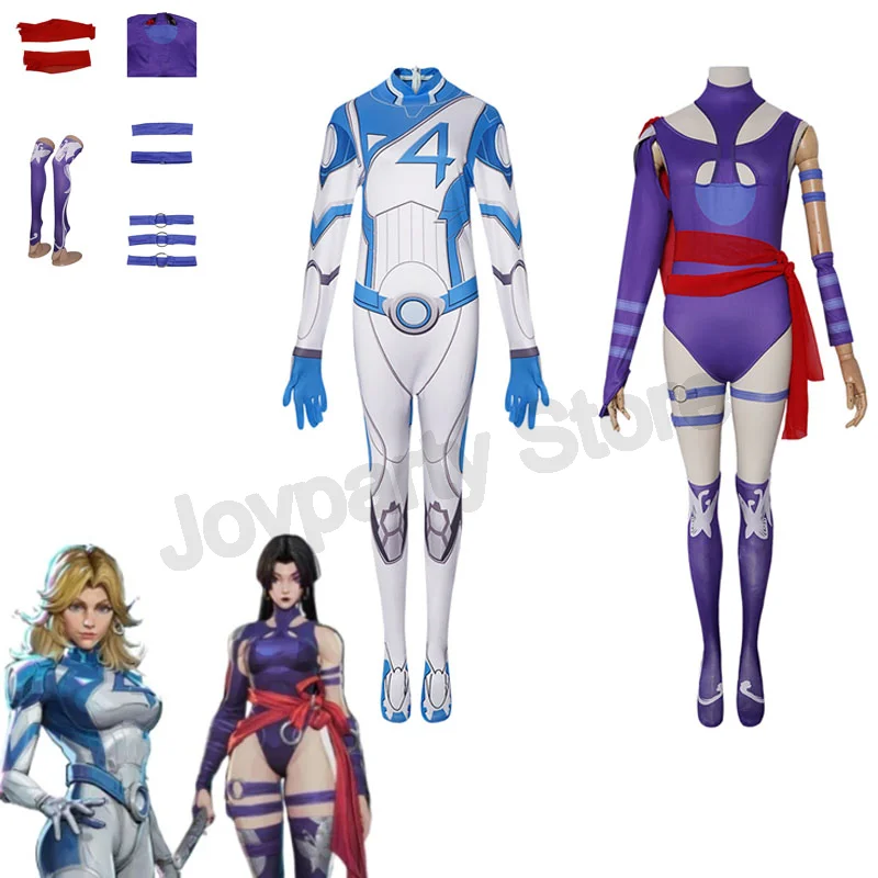 Rivals fantástico cuarto Susan Storm Cosplay mujeres hombres mono disfraz Psylocke invisibilidad disfraz de superhéroe femenino Cosplay