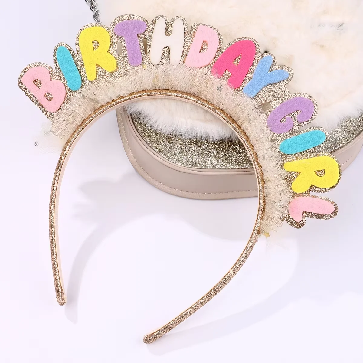 

2026Best-selling children's hairband creative birthday party lace colored letters handmade fabric hair accessories
