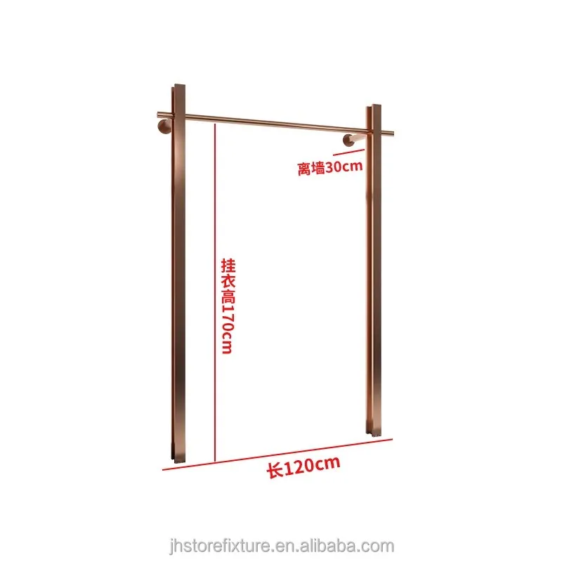 Простой дизайн, настенная стойка для одежды из розового золота с логотипом на заказ для подвешивания одежды в магазине с низким содержанием минимального заказа
