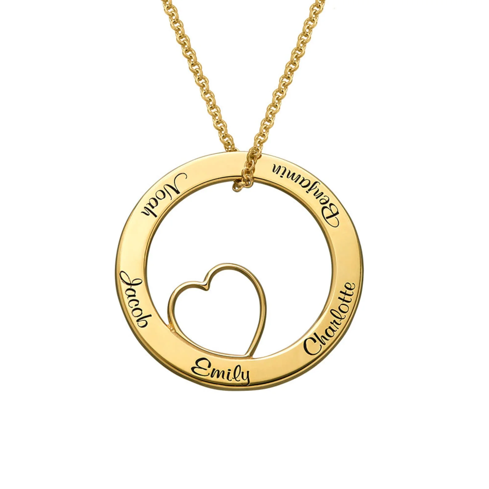 

Custom 1-6 Names Pendant Necklace Cut Out Heart with Engraved Circle Personalized Engraving Jewelry for Her Mom Mother's Day