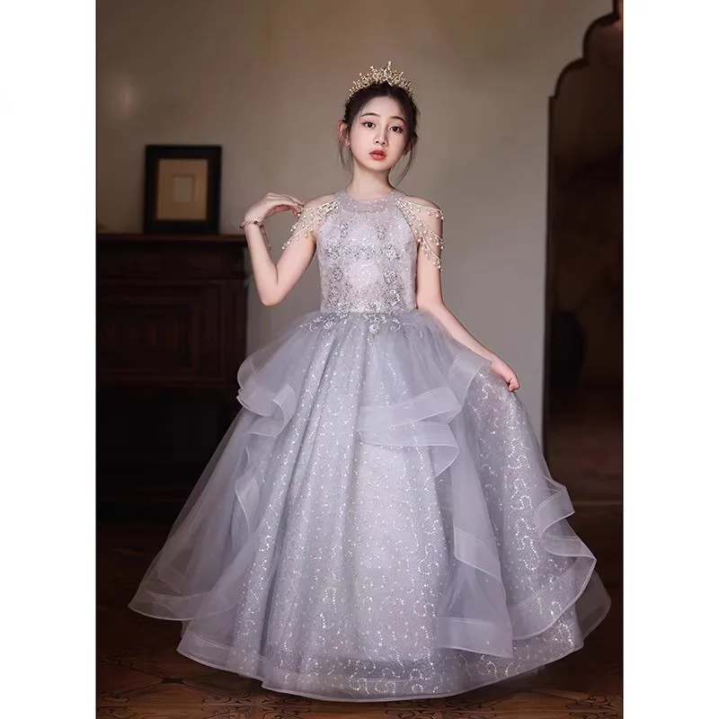 Girls' Dress Luxury High-End Birthday Princess Dress Children's Host Flower Girl Wedding Little Girl Piano Performance Dress