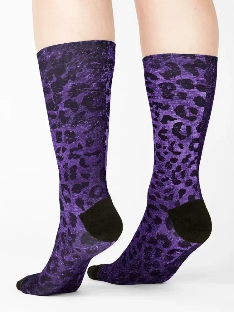 Distressed Purple Leopard Print Socks funny sock christmas gifts gift sport Socks For Man Women's