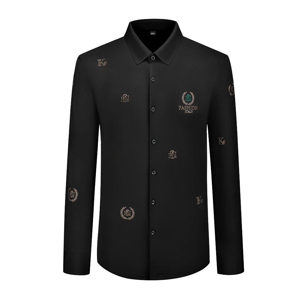 2025 nouvelle chemise de lettre de strass hommes à manches longues chemises sociales de luxe chemises habillées d'affaires décontractées Costumes de spectacle de Banquet