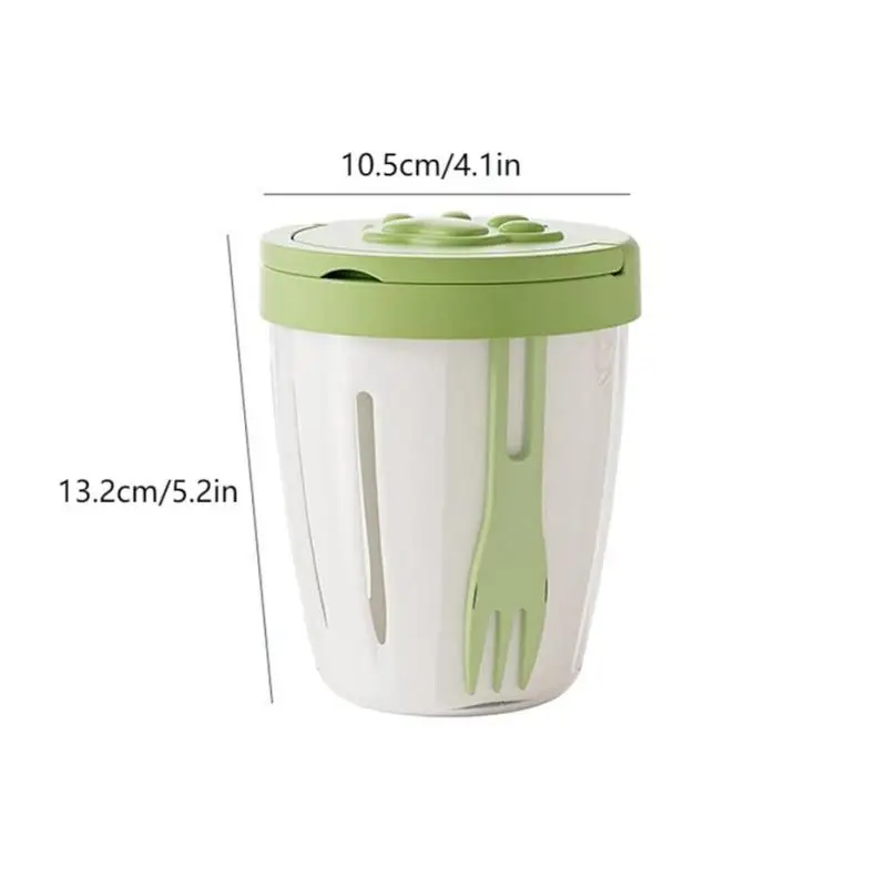 Taza de fruta goteo HUA HUA con tenedor, caja de Picnic portátil sellada a prueba de fugas para cocina, taza de doble capa, taza para aperitivos y ensalada con drenaje