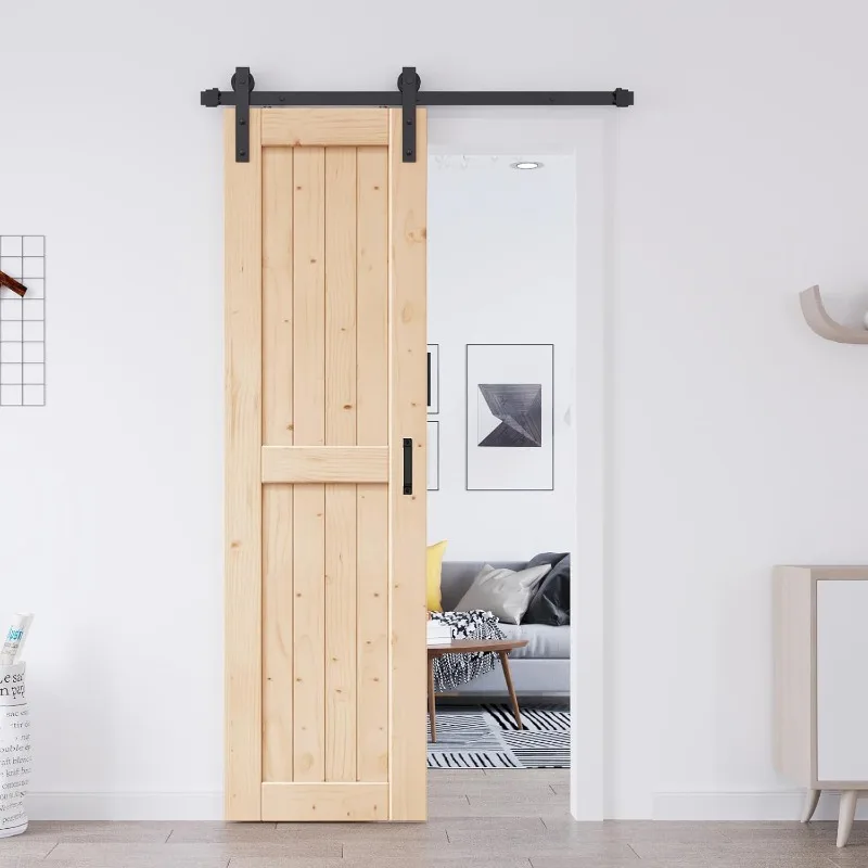 24" x 84" sliding barn door Comes with 4' barn door hardware and handles Easy to install Suitable for interior rooms storage