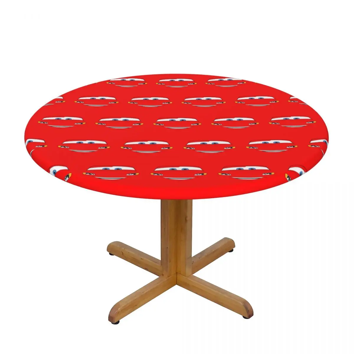 Round Waterproof Happy Cars Lightning McQueen Table Cover Elastic Fitted Cartoon Table Cloth Backed Edge Tablecloth for Dining