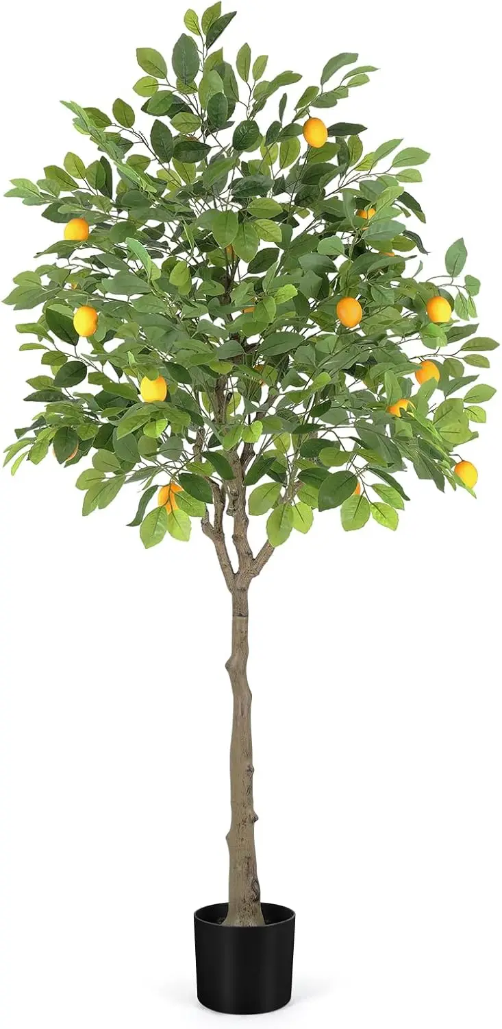 

March Wind Artificial Lemon Tree, 5 Feet Indoor Fake Plants, Comes With 21 Simulated Lemon Fruits, Adjustable Branches, For