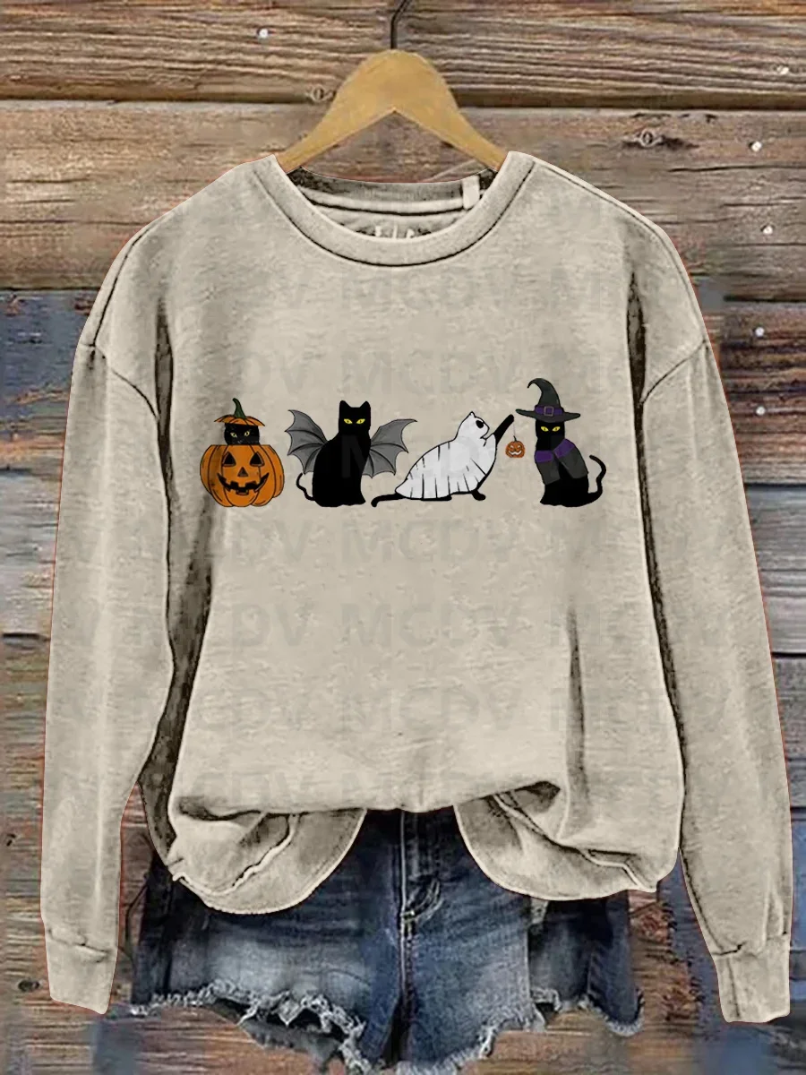 Halloween Ghost Cat Halloween Ghost Cat Print Casual Sweatshirt 3D Printed Women Casual Pullover