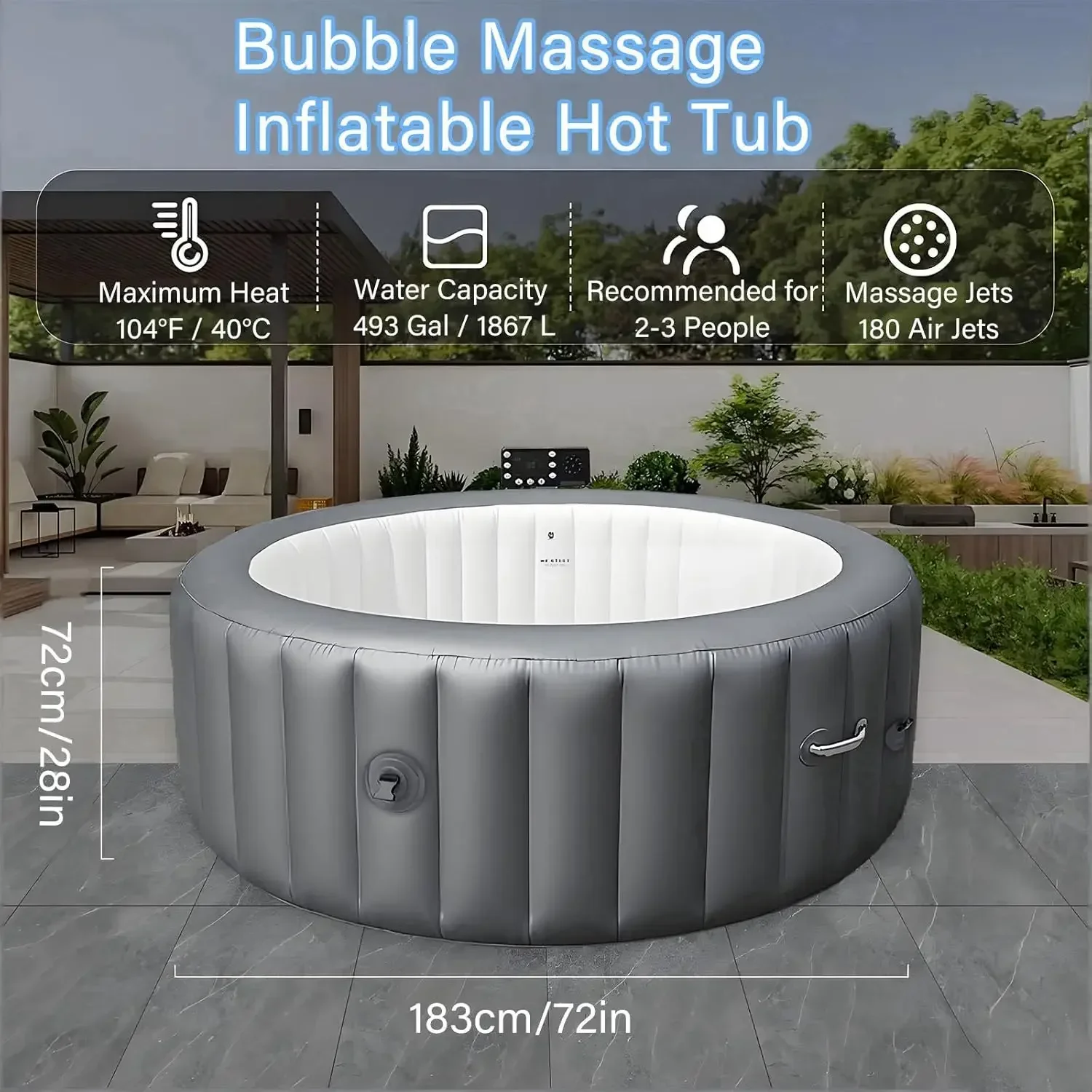 Inflatable Hot Tub 4 6 Person Portable Spa Heater 180 Bubble Jets Insulated Cover Digital Control LED Lights