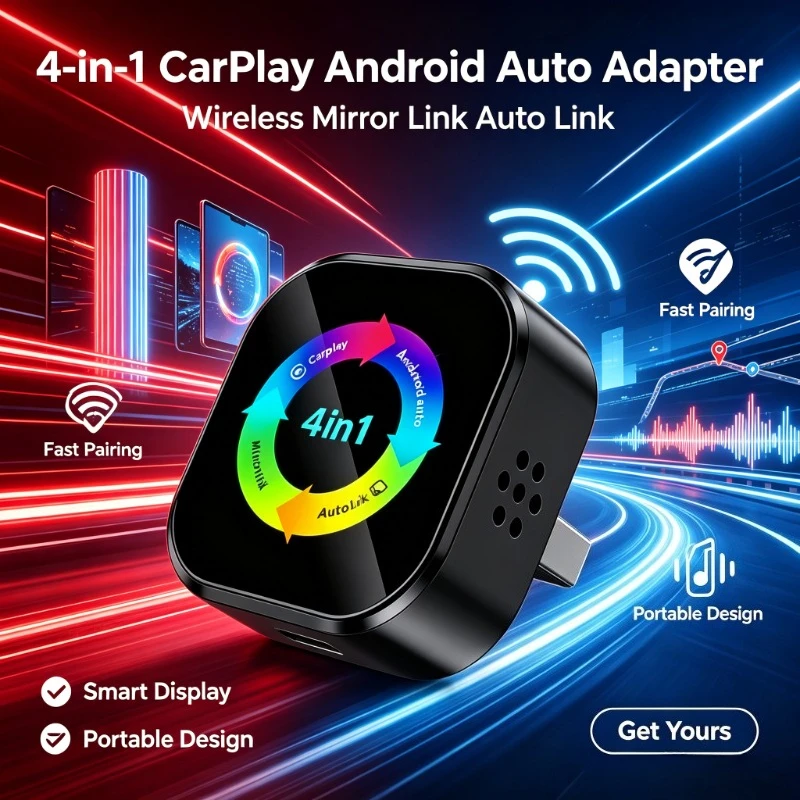 Daily Drive Auto Infotainment Fitting, 4IN1 CarPlay Wireless Unit, Simple Setup Supports Smartphone Screen Mirroring