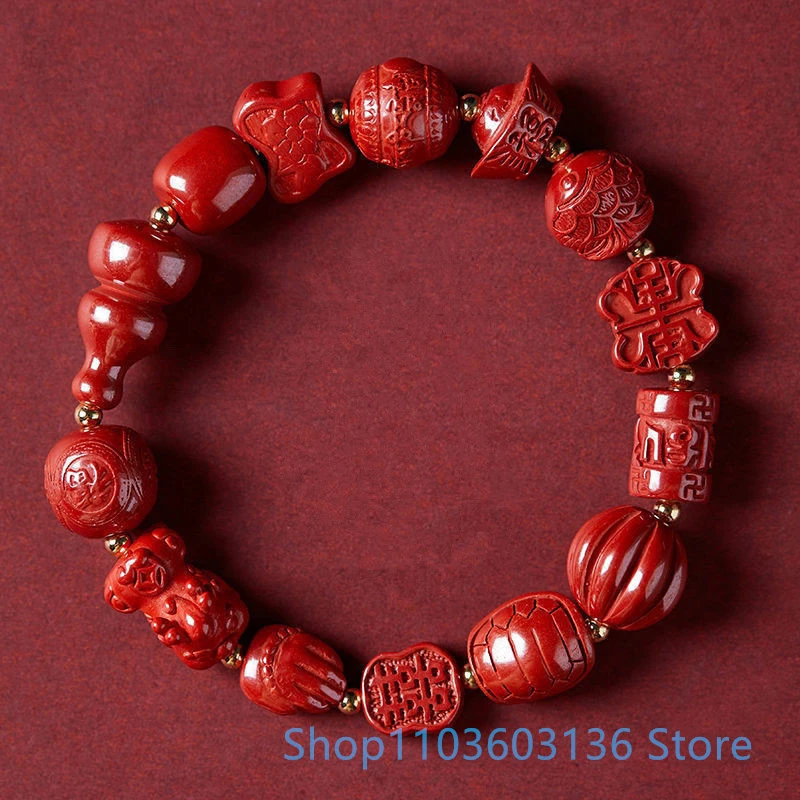 

Cinnabar Pure Natural Bracelet handicraft carving Raw Ore DIY Manual Bracelet Turtle Animal Modeling Cinnabar Flower Bracelet ﻿