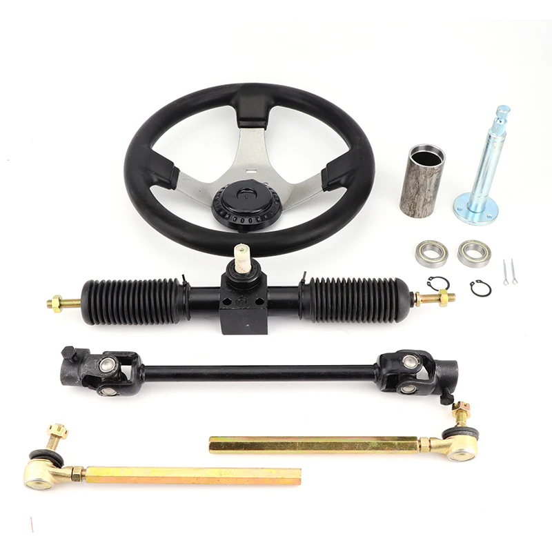 300mm Steering Kit 425mm Full Steel Gear Rack Pinion 380mm U-Joint Tie Rod Steering Knuckle Assembly for Go Kart ATV Quad bike