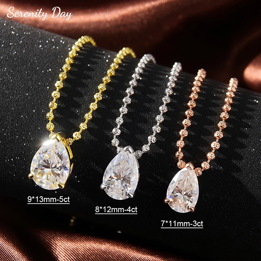 Serenity 3ct 5ct Pear Cut Moissanite Necklace for Women S925 Sterling Silver Chain Jewelry Sparkling Water Drop Pendant Necklace