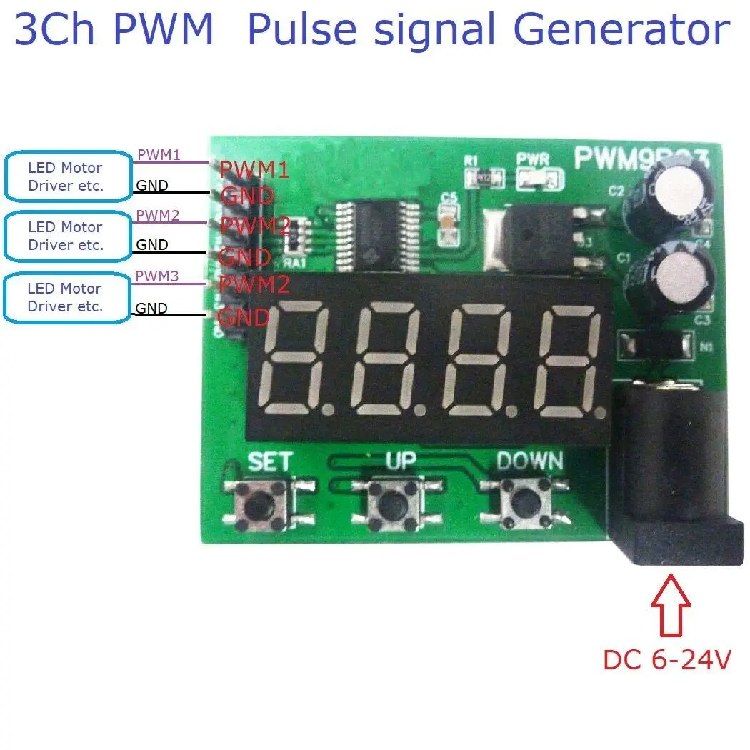 5V TTL 3-Channel 6-24V PWM Pulse Square Wave Generator 20HZ-1MHZ Frequency