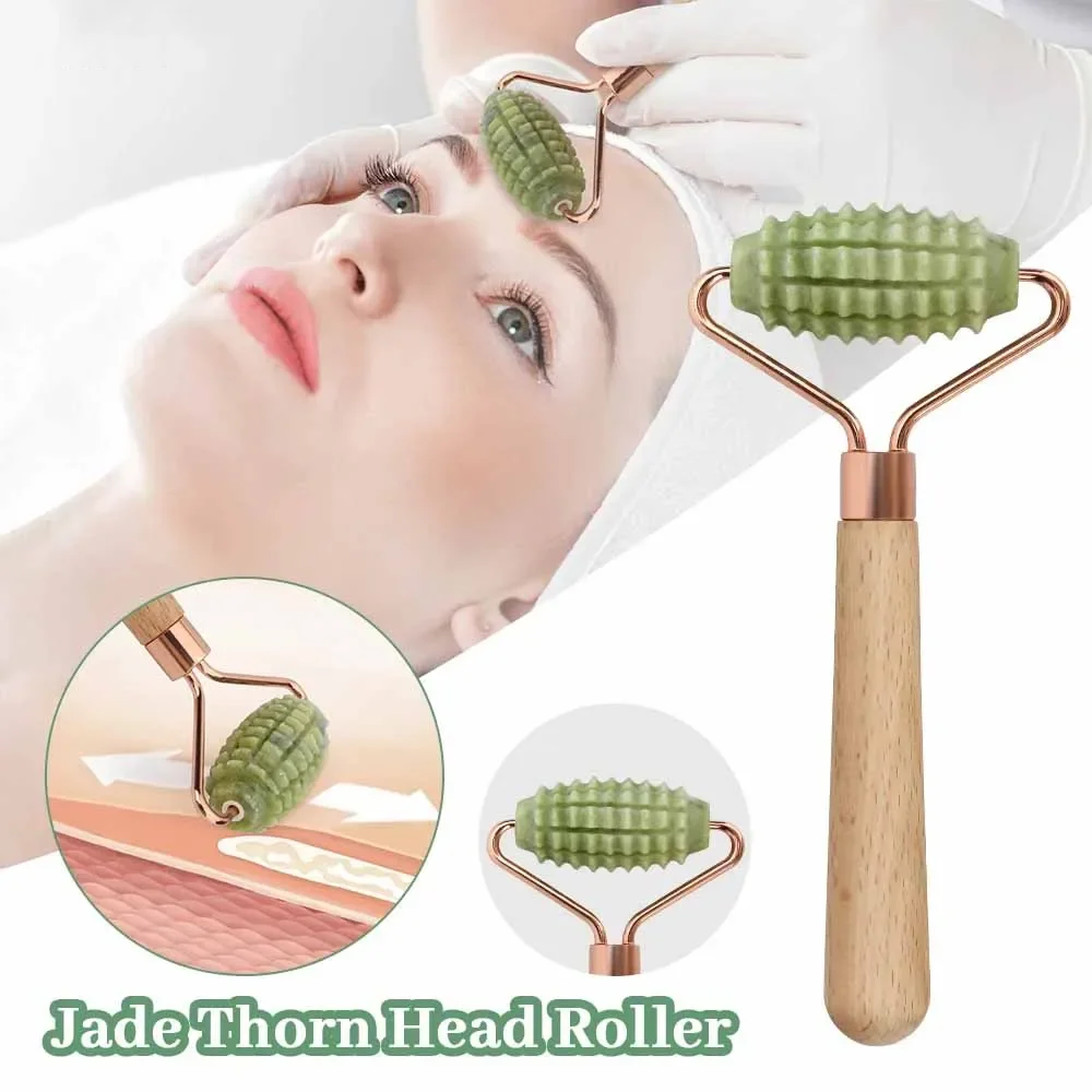 Gua Sha Face Massager Jade Roller Thorn Massage Wooden Handle for Facial Gouache Skin Lifting Body Slimming Skin Care Tools