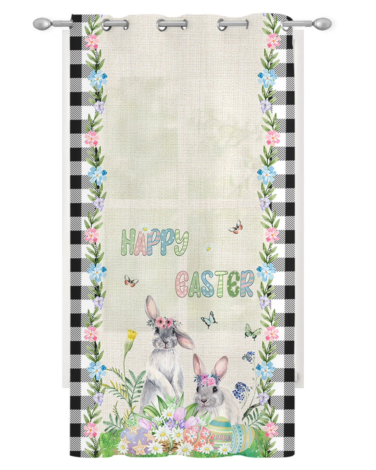 Easter Bunny Egg Flower Sheer Curtains for Living Room Window Curtains for Kitchen Modern Tulle Voile Curtains