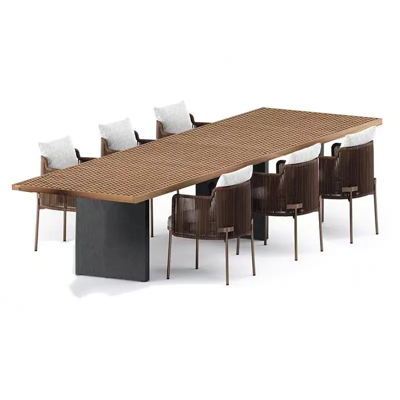 Outdoor tables and chairs, leisure courtyard, open-air garden, outdoor long table, waterproof and sunscreen, teak combination