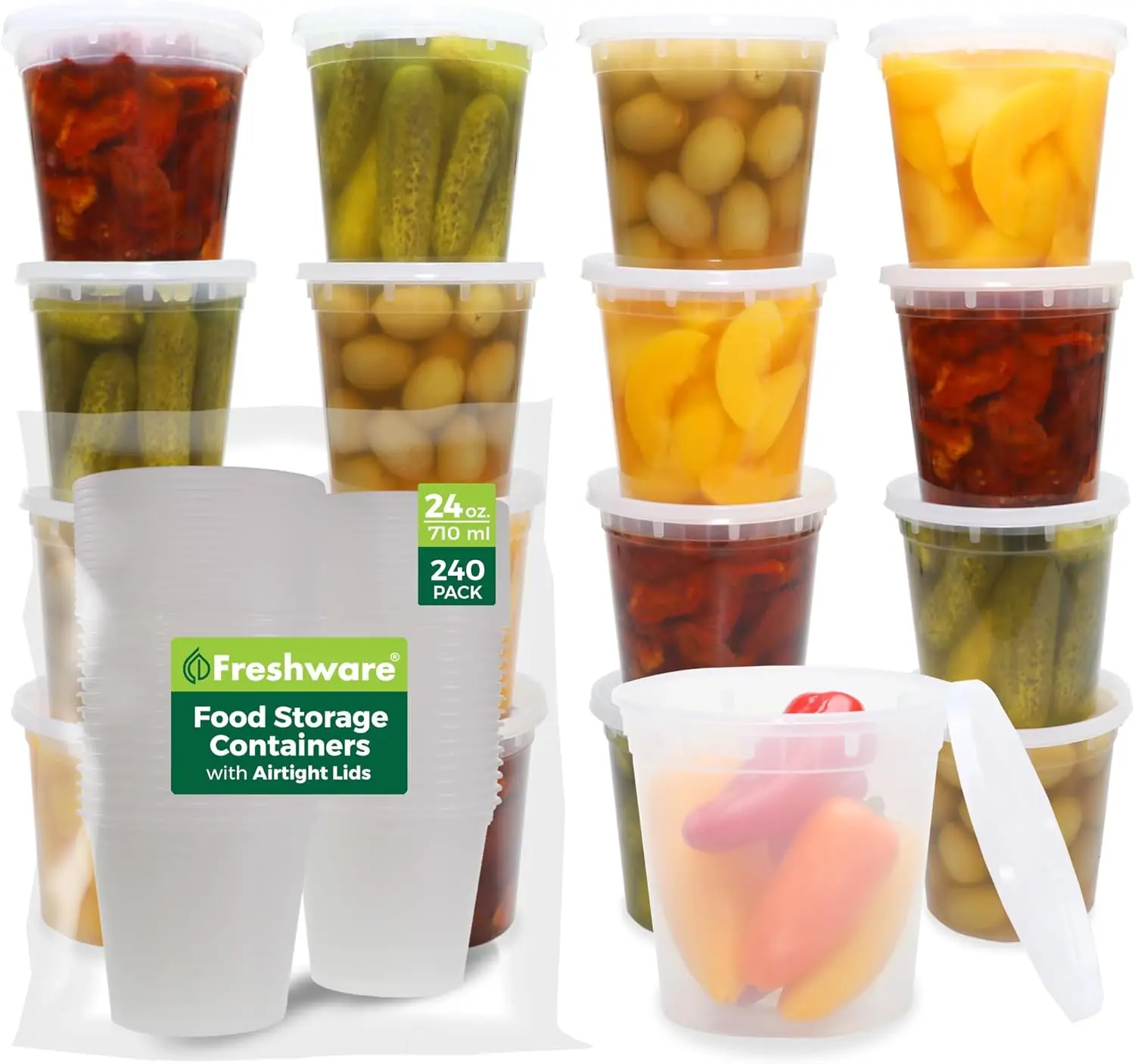 

Food Storage Containers [240 Set] 24 oz Plastic Deli Containers with Lids, Slime, Soup, Meal Prep Containers