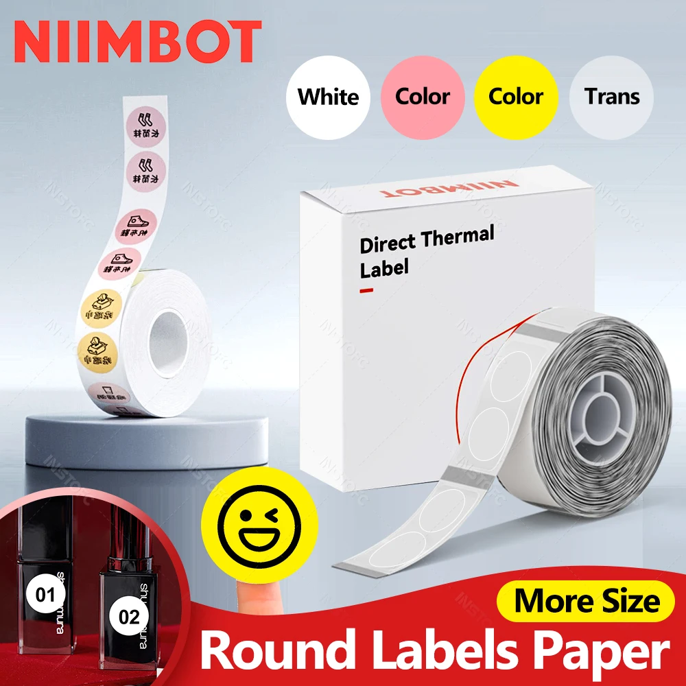جولة Niimbot D11 D110 D101 بطاقة لاصقة شفافة أبيض اللون مقاوم للماء ورق حراري لصانع الملصقات الصغيرة المحمولة NIIMBOT
