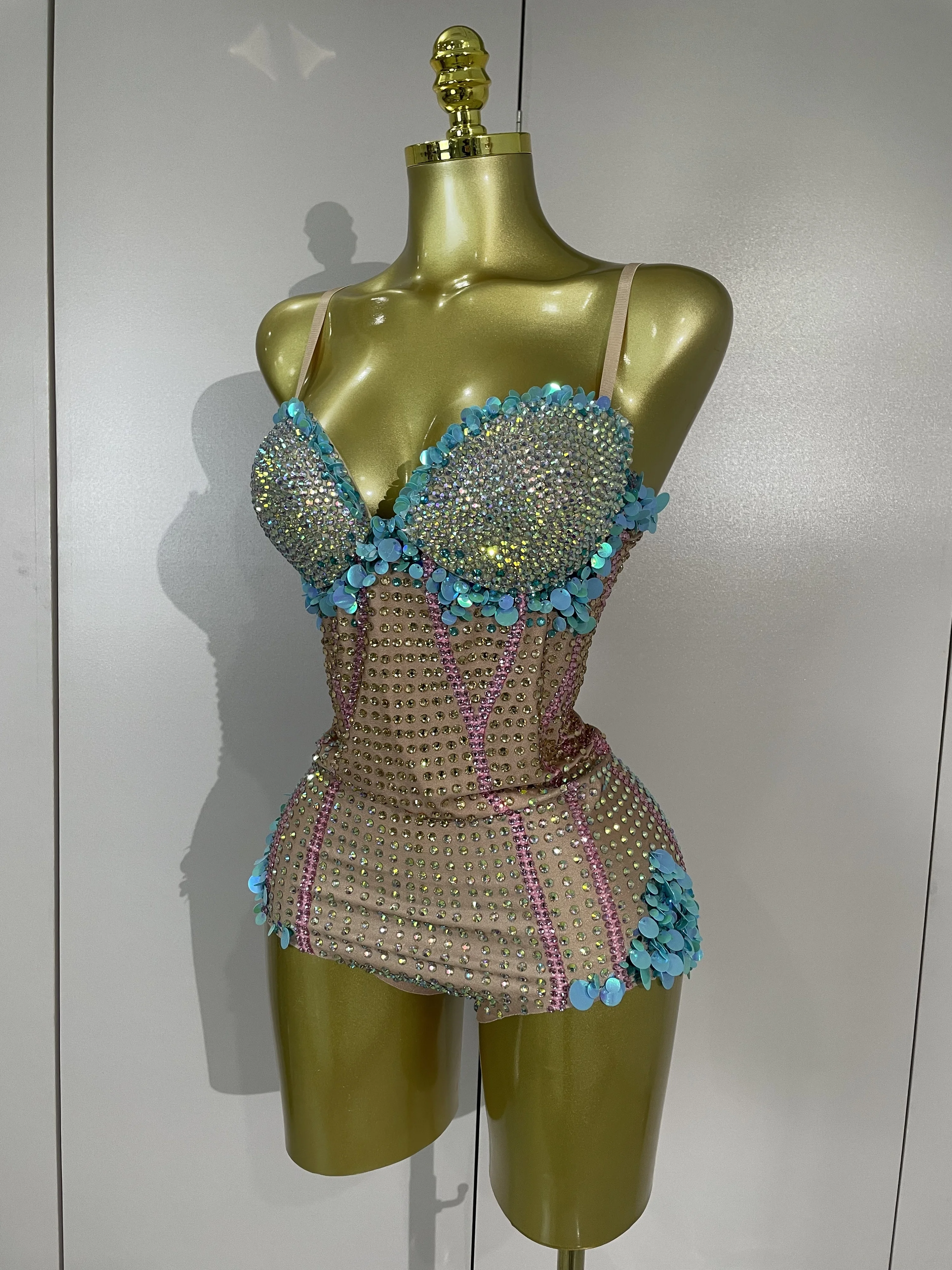 Luxury Sparkly Rhinestones Sequins Spandex Stretch Bodysuits Eveing Birthday Party Prom Dancer Bar Nightclub Sexy Stage Costume - view 2