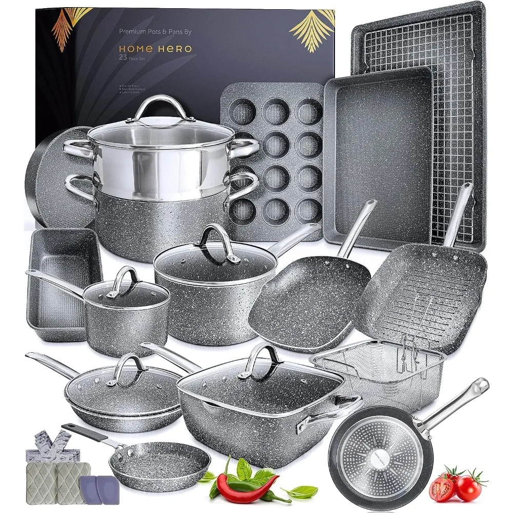 

Home Hero Pots and Pans Set Non Stick - Induction Compatible Kitchen Cookware Sets + Bakeware Sets - Non Stick, PFOA Free