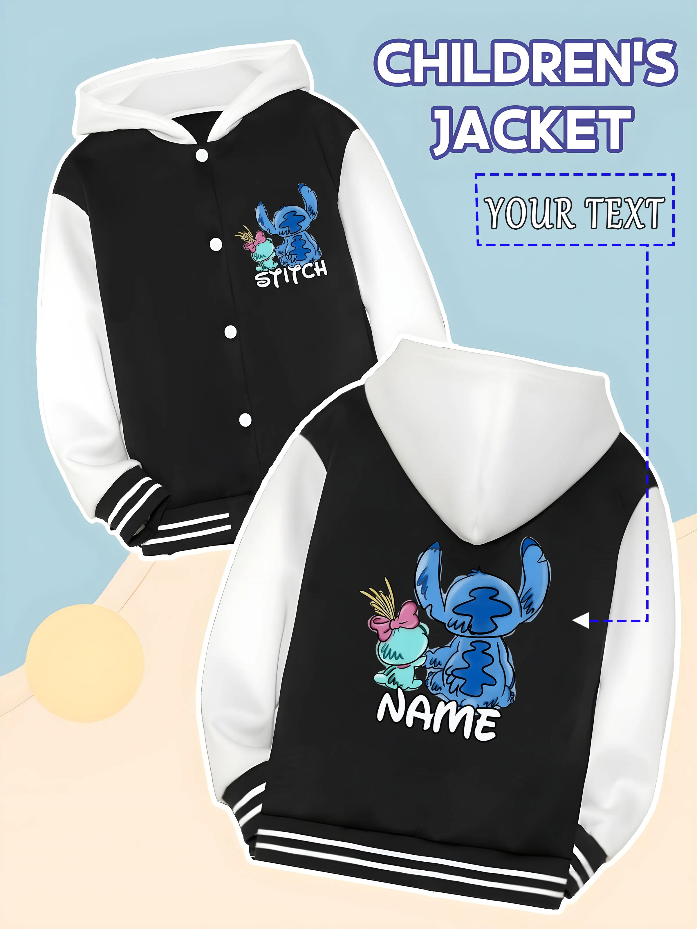 

MINISO Disney Stitch and Angie children's baseball jacket - Stitch and Angie are in the same frame, cute and adorable, suitable