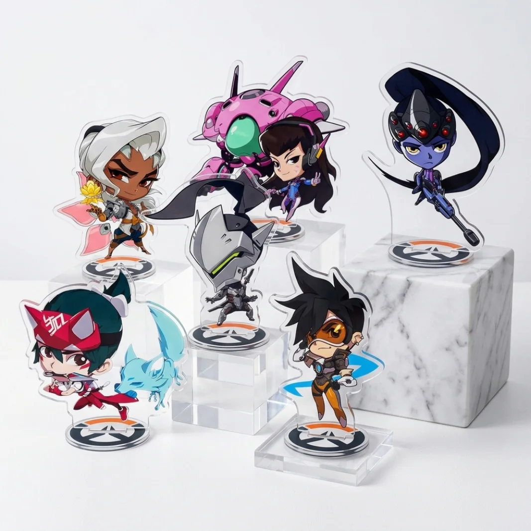 Shooting Game Overwatch 2 D.Va Kiriko Tracer Mercy Widowmaker Acrylic Stand 10cm Desktop Decoration, Keyring Anime Fans Gifts