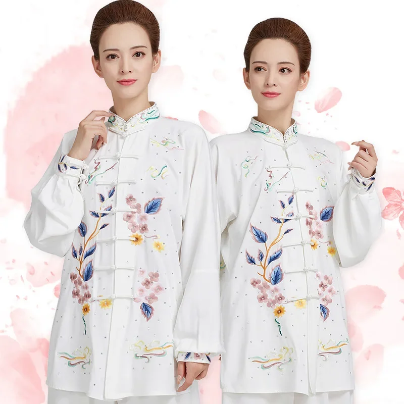 Women Tai Chi Clothes Embroidery Paste Drill Wushu Clothing Martial Art Uniform Kung Fu Dress Long Sleeve 2022 New Style