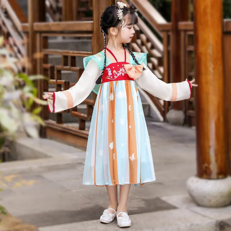 Autunm Meisjes Voer Kleding Kids Katoen Borduren Tang Pak Kinderen Chinese Mooie Lange Mouw Oude Hanfu