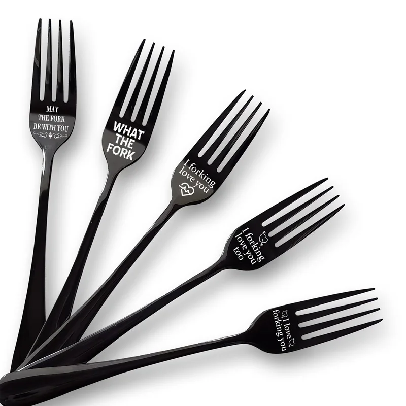 Valentine's Day Couple Black Stainless Steel Fork Gift for Wife Husband Family Tableware Boyfriend Presents Wedding Guests Gifts