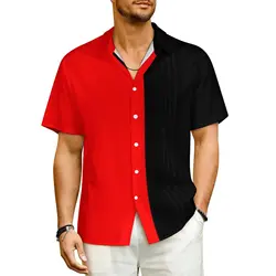 Two Tone Circus Beach Shirt Red and Black Hawaiian Casual Shirts Men Novelty Blouses Short-Sleeve Stylish Graphic Top