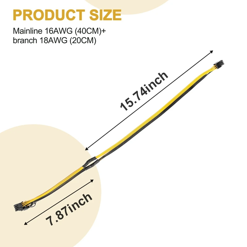 Pci-e 6ピンからデュアル8ピン6 2ピンアダプターケーブル、GPUビデオ電源ケーブル、マイナーマイニング用16awg 18awg、10個