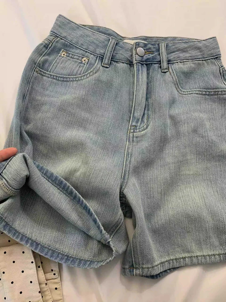 

American Retro Women Denim Shorts Summer High Waist Casual Loose Short Pants Spicy Girl Wide Leg Jean Shorts