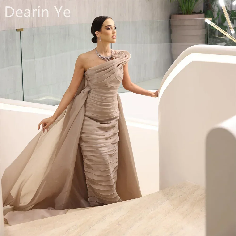 Dearin-パーソナライズされたウエディングドレス,フォーマルなイブニングドレス,裸の肩,地面の長さ,オープンバック,折りたたみ式,レイヤードチュール,ノースリーブ,チュール