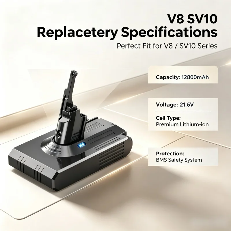 Batteria di ricambio per aspirapolvere Dyson V8 SV10 | Batteria al litio ad alta capacità da 12800mAh