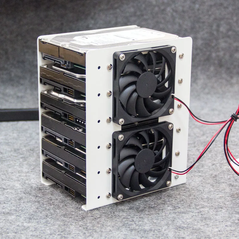 Sasis Bawaan 6F Braket Hard Disk Mekanis Logam 6X3.5 Hard Disk Ditumpangkan Kipas Ekspansi Pendingin untuk Casing PC