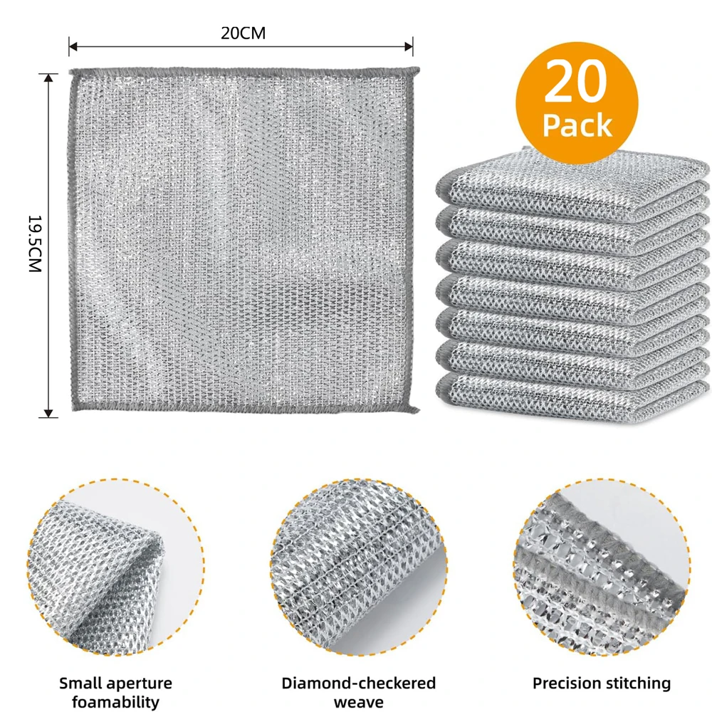 20Pcs Multifunctional Non-Scratch Wire Dishcloth,Wire Mesh Knit Cleaning Dishwashing Rags Washing for Dishes,Sinks,Stove Tops