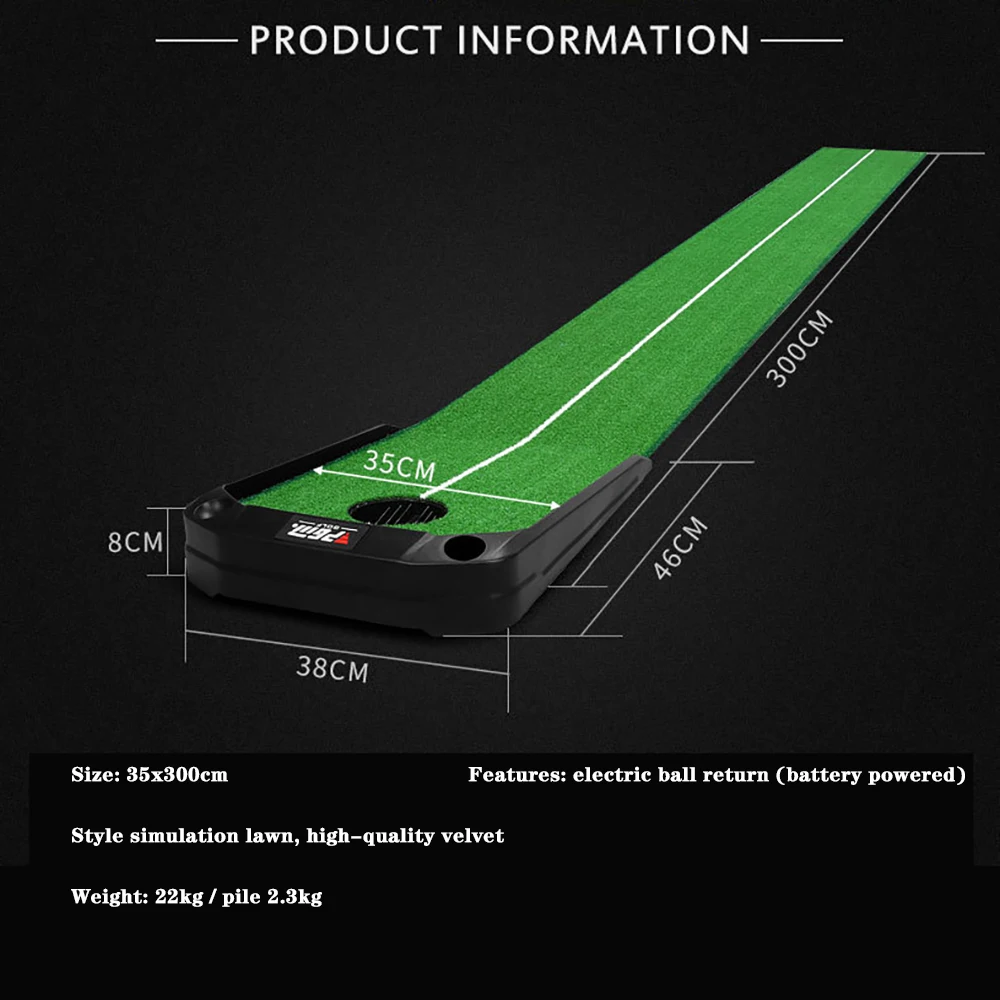 PGM Non Slip 3M Indoor Electric Single Hole Automatic Ball Return Golf Putter Trainer Foldable Golf Practice Mat Golf Green 골프