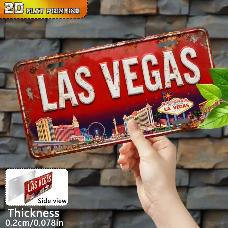 لافتة مسطحة ثنائية الأبعاد، قطعة واحدة من لافتة النيون اللاس فيغاس العتيقة - لوحة فنية جدارية من الألومنيوم مقاس 6 × 12 بوصة مع شريط مميز وتصميم بيلاجيو #4